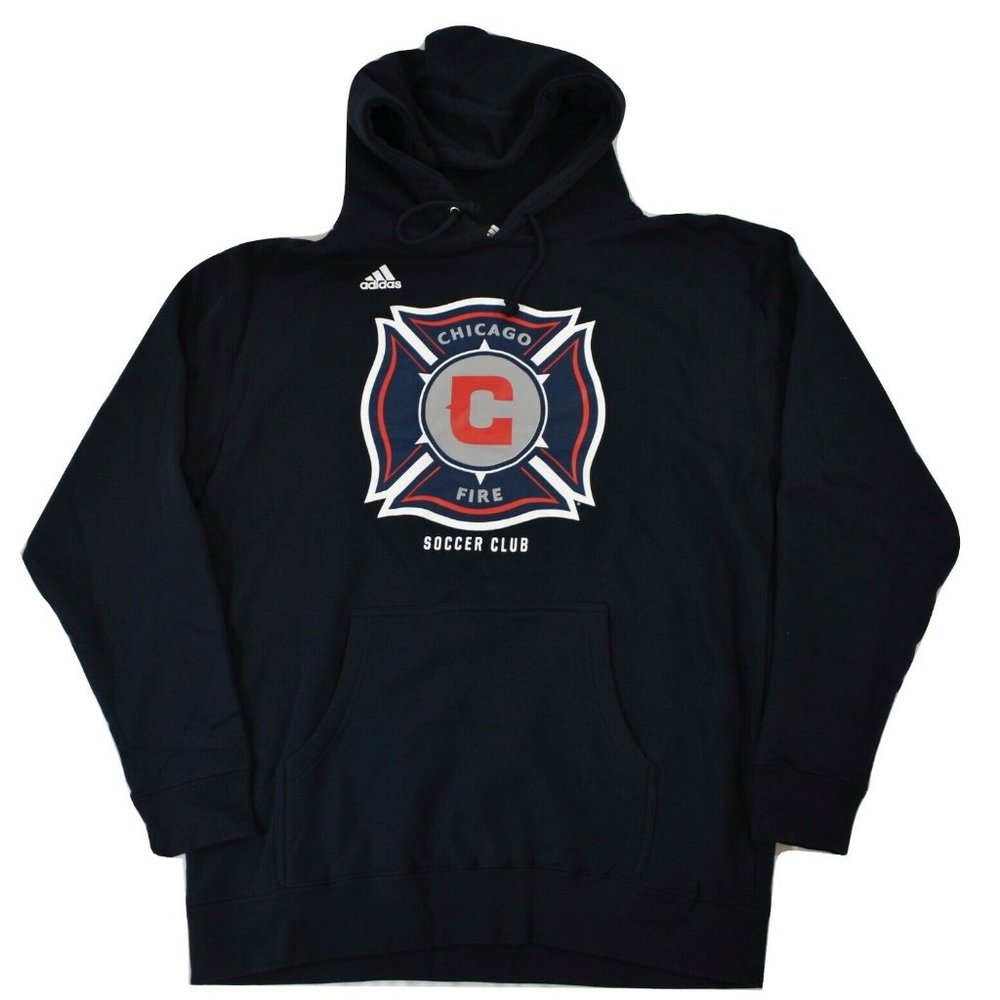 adidas MLS Mens Chicago Fire Soccer Club Navy Blue Pullover Hoodie New